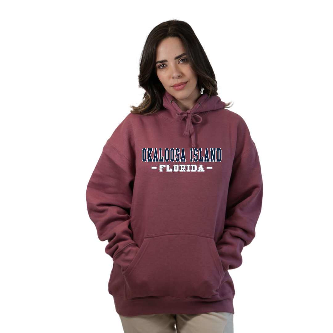 Okaloosa Island Hoodie Women with Navy City Name Front Design Style 252 HOODIES alvinsisland.com Rosewood S
