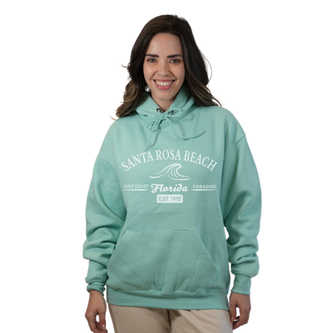 Santa Rosa Beach Pullover Hoodie Women with Big Front Florida Gulf Coast Paradise with Wave Icon Design Style 252