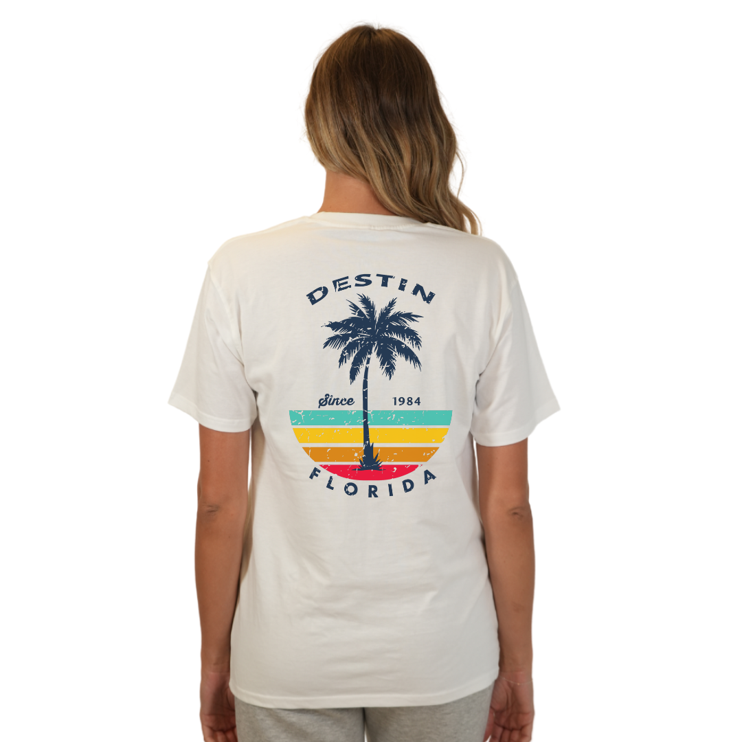 Destin Palm Tree/ Stripes Combed/Cotton Women T-Shirt Style Cc1000