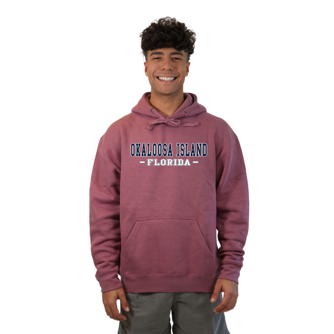 Okaloosa Island Hoodie Men with Navy City Name Front Design Style 252