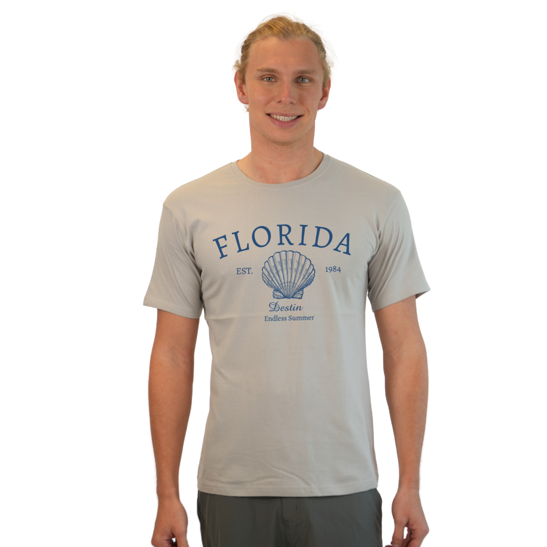 Destin Combed Cotton Men T-Shirt with a Front Florida Shell Endless Summer Design Style CC1000 T-SHIRT alvinsisland.com S SILVER