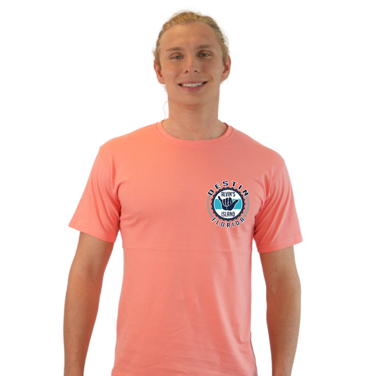 Destin Combed Cotton Men T-Shirt with a Alvin's island Hang Loose Design Style CC1000 T-SHIRT alvinsisland.com Peach S