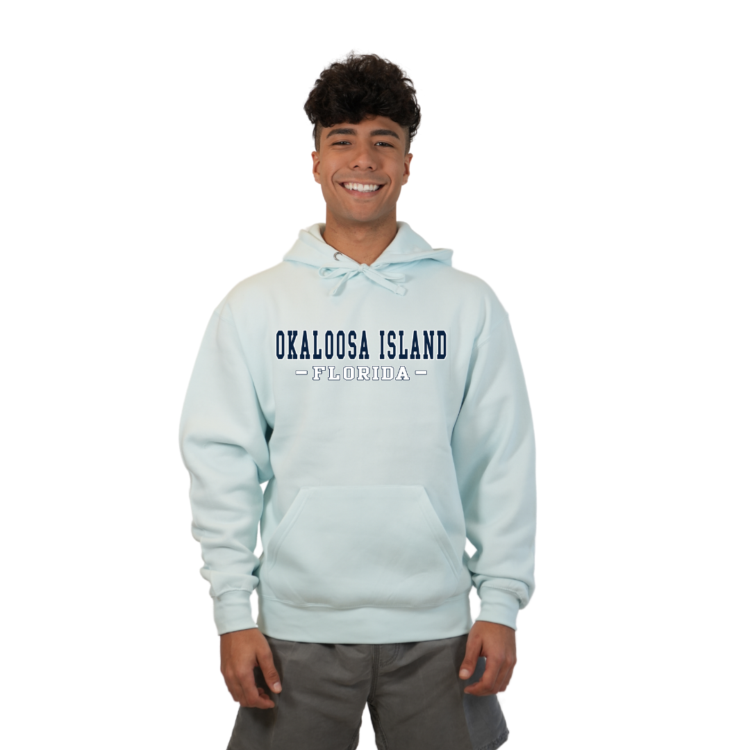 Okaloosa Island Hoodie Men with Navy City Name Front Design Style 252