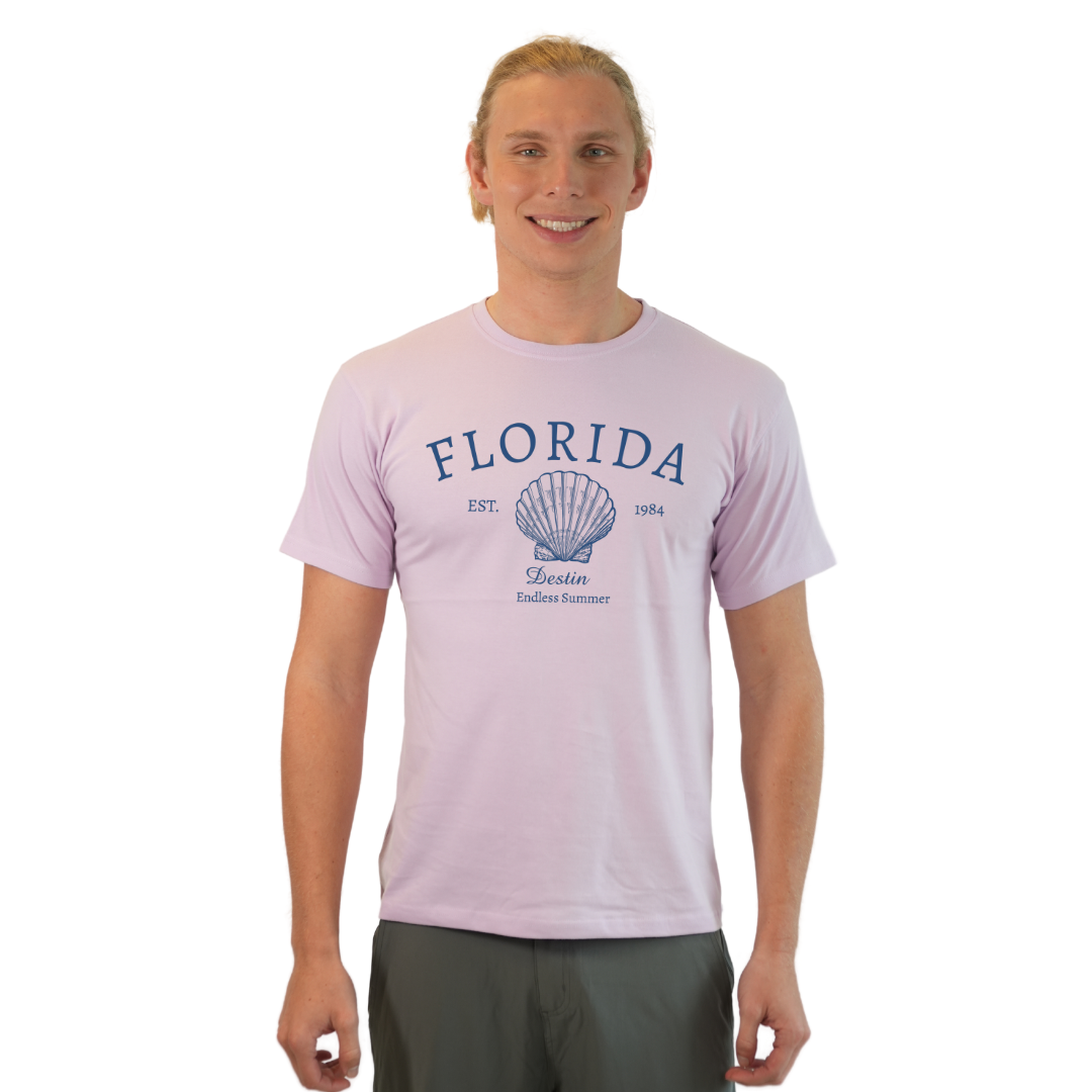 Destin Combed Cotton Men T-Shirt with a Front Florida Shell Endless Summer Design Style CC1000 T-SHIRT alvinsisland.com S PURPLE ICE