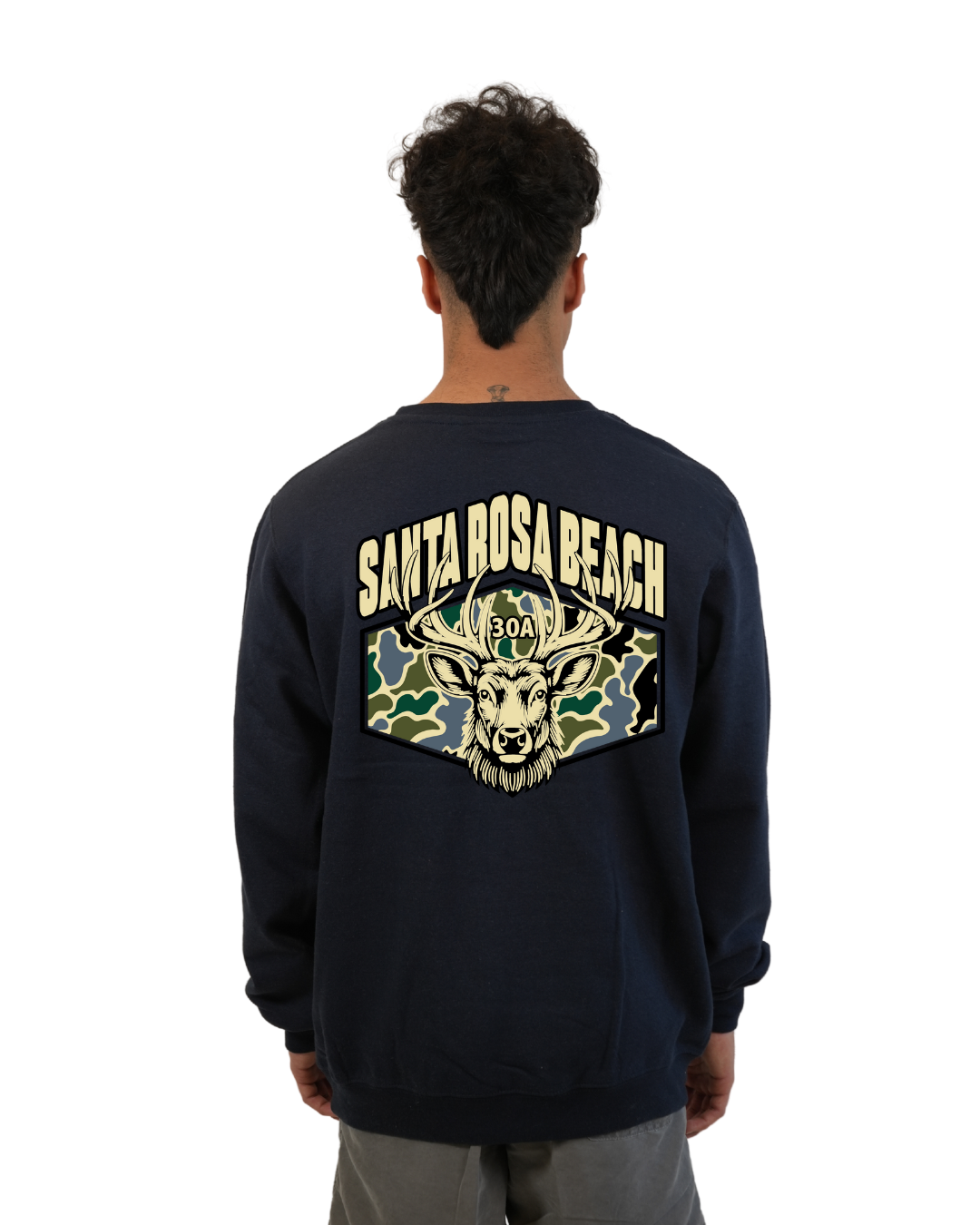 Santa Rosa Beach Deer Men Crewneck – Camouflage Edition