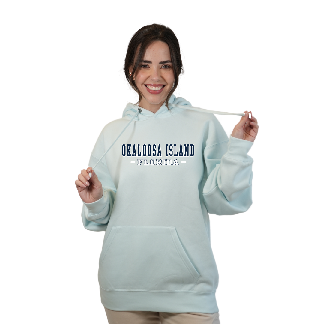 Okaloosa Island Hoodie Women with Navy City Name Front Design Style 252 HOODIES alvinsisland.com Pool day S