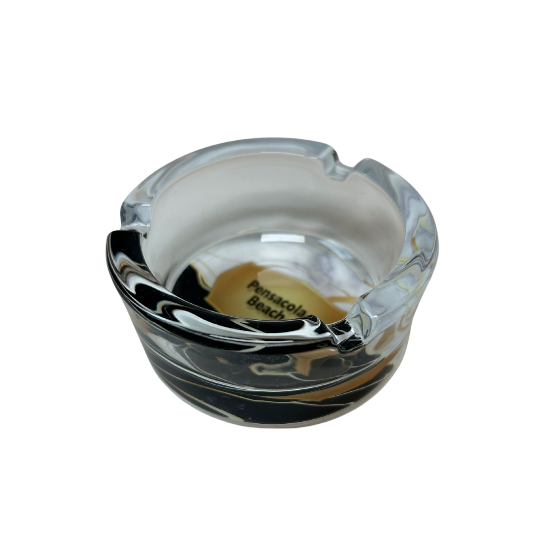 Pensacola Beach, Fl Black and Gold Ashtrays 3.5" Diameter Glass Round