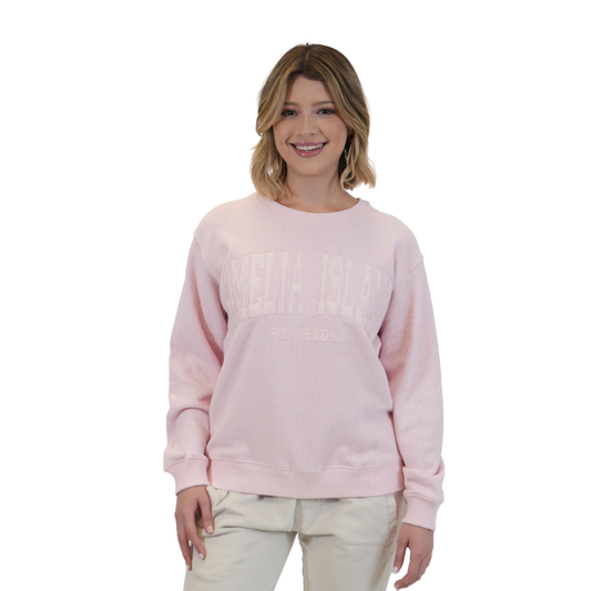 Amelia Island Fl, Nantucket Crewneck W/ City Name Applique Style Ap267 Sweater alvinsisland.com Ice pink S