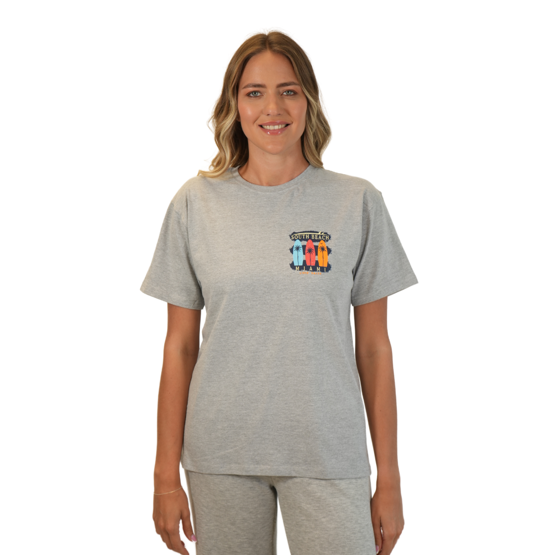 Miami Livin'salty Cotton Hea Grey Women T-Shirt Style Cc100