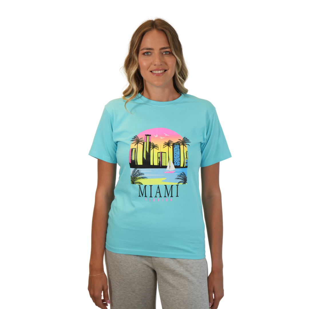 Miami Skyline Fluor Combed/Cotton Women Lagoon T-Shirt Style Cc1000 T-SHIRT alvinsisland.com SMALL LAGOON