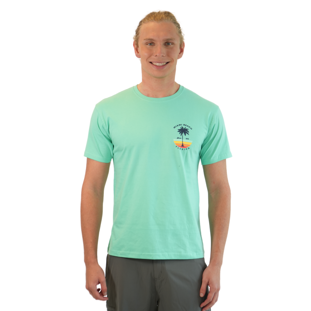 Miami Palm Tree/ Stripes Combed/Cotton Unisex Mint T-Shirt Style Cc1000