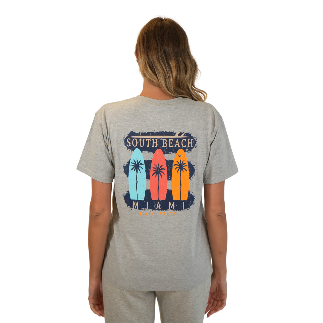 Miami Livin'salty Cotton Hea Grey Women T-Shirt Style Cc100