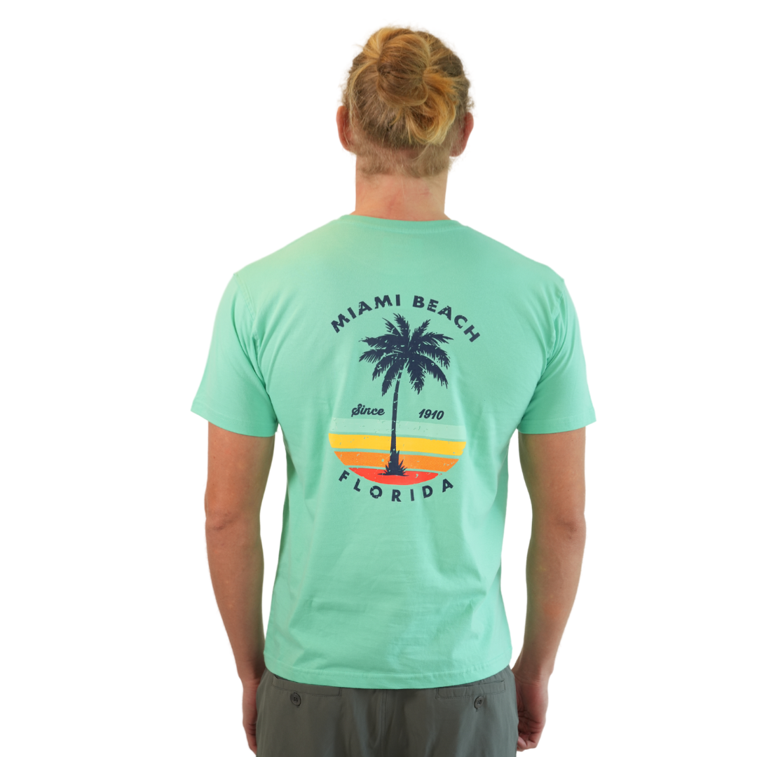 Miami Palm Tree/ Stripes Combed/Cotton Unisex Mint T-Shirt Style Cc1000
