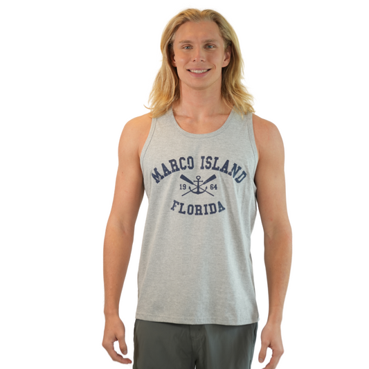 Marco Island Anchor & Paddles Combo/ Cotton Hea Grey Tank Top Style Cc300 TANK TOP alvinsisland.com SMALL HEA GREY