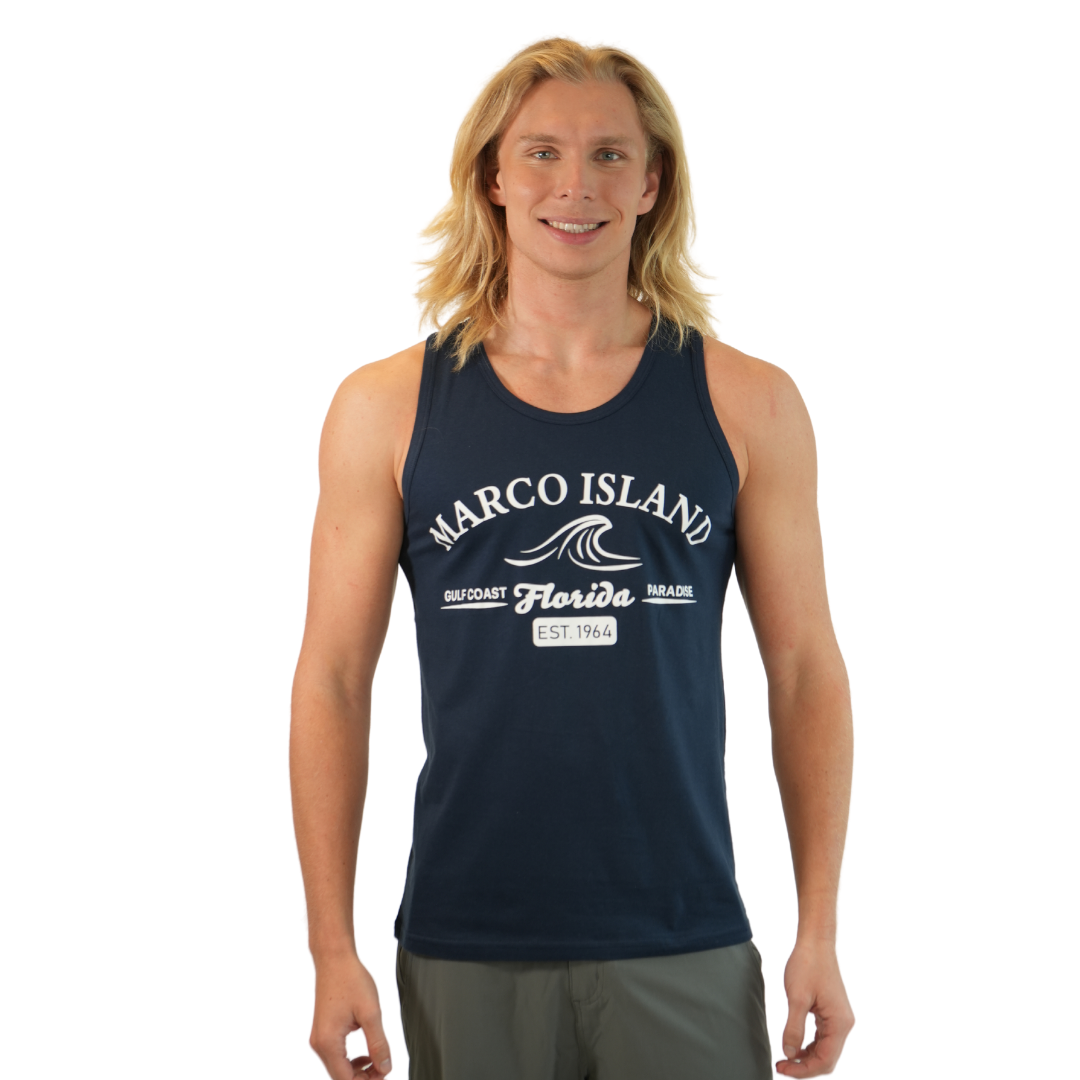 Marco Island Wave Gulf Coast Paradise Combo/ Cotton Hea Grey Tank Top Style Cc300 TANK TOP alvinsisland.com SMALL NAVY