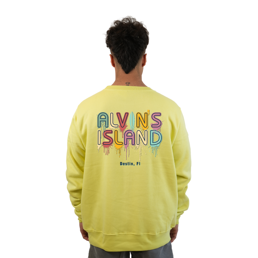 Destin Florida Fleece Crewneck Sweatshirt Men with a Alvin's Island Drip Panting Design Style 067 SWEATSHIRT alvinsisland.com