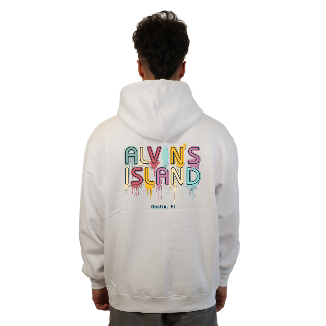 Destin Florida Pullover Hoodie Men with a Alvin's island Drip Painting Design Style 252