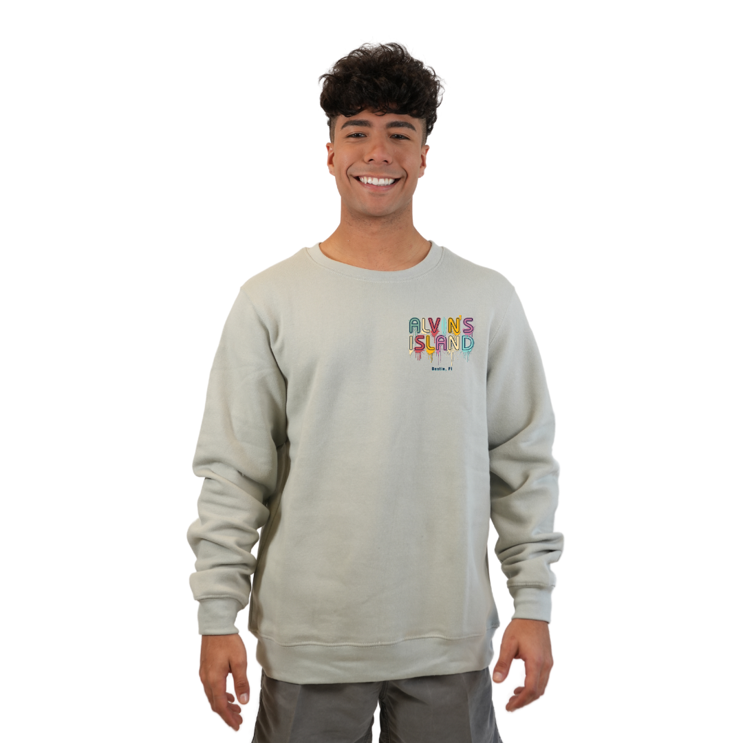 Destin Florida Fleece Crewneck Sweatshirt Men with a Alvin's Island Drip Panting Design Style 067 SWEATSHIRT alvinsisland.com Silver S