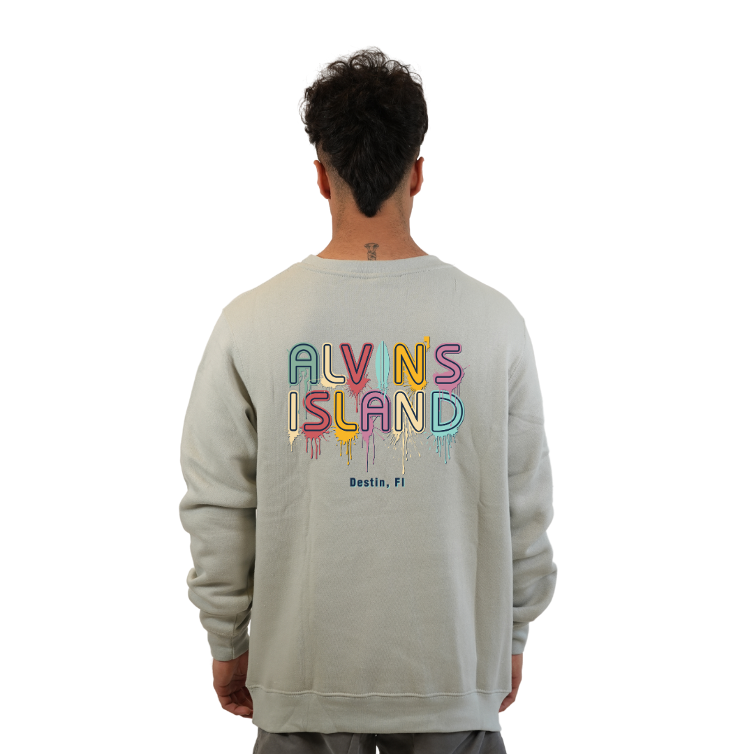 Destin Florida Fleece Crewneck Sweatshirt Men with a Alvin's Island Drip Panting Design Style 067 SWEATSHIRT alvinsisland.com