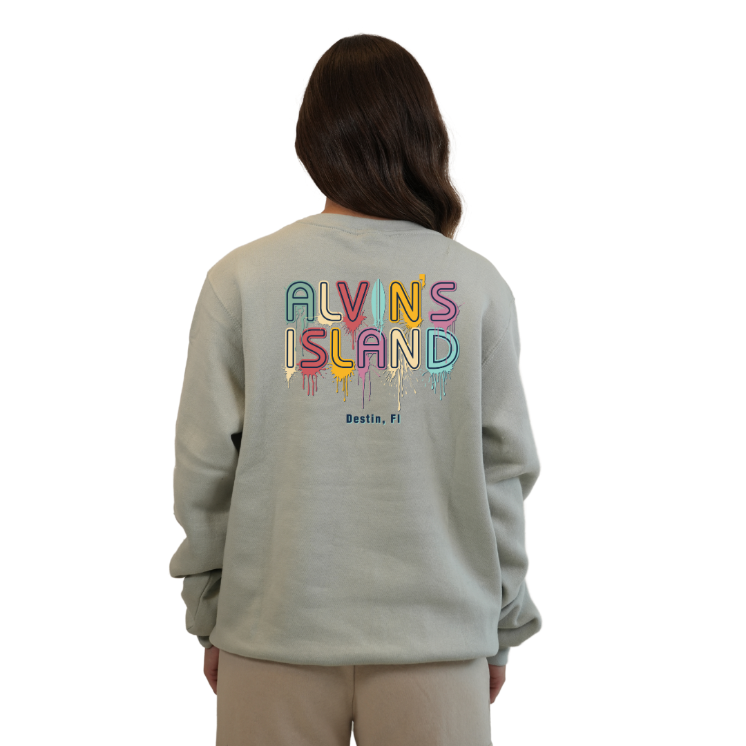 Destin Florida Fleece Crewneck Sweatshirt Women with a Alvin's island Drip Painting Design Style 067