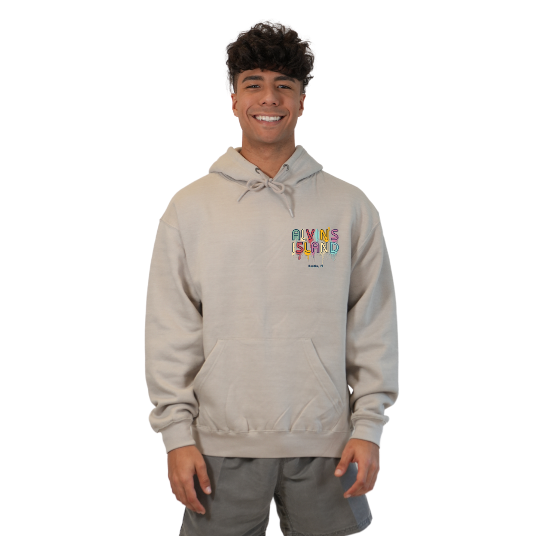 Destin Florida Pullover Hoodie Men with Alvin's Island Drip Panting front and back Design Style 252 HOODIES alvinsisland.com Silver S