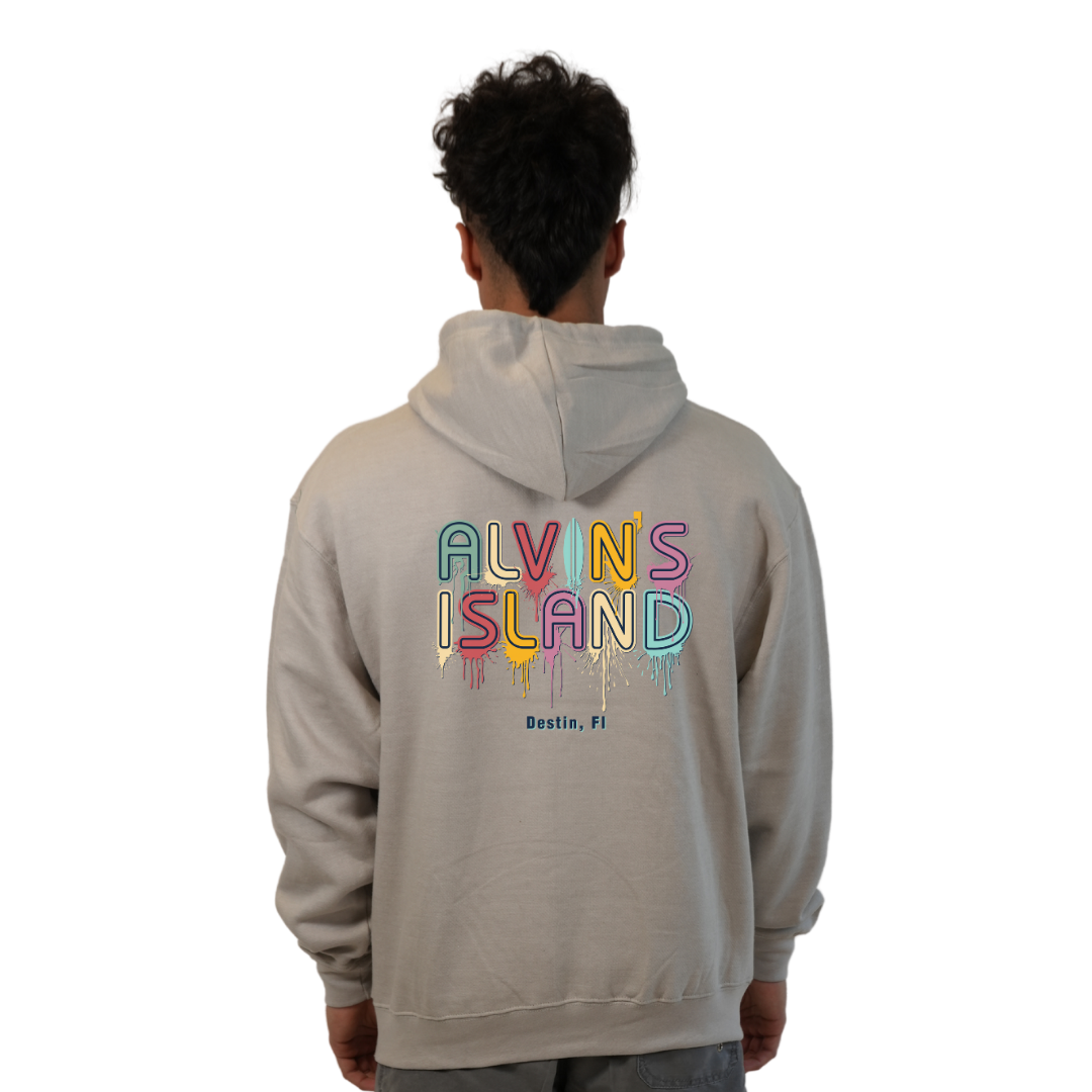 Destin Florida Pullover Hoodie Men with a Alvin's island Drip Painting Design Style 252