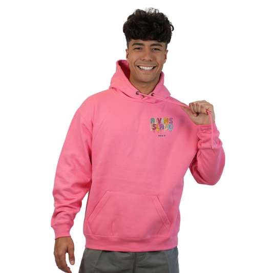 Destin Florida Pullover Hoodie Men with a Alvin's island Drip Painting Design Style 252 HOODIES alvinsisland.com Flamingo pink S