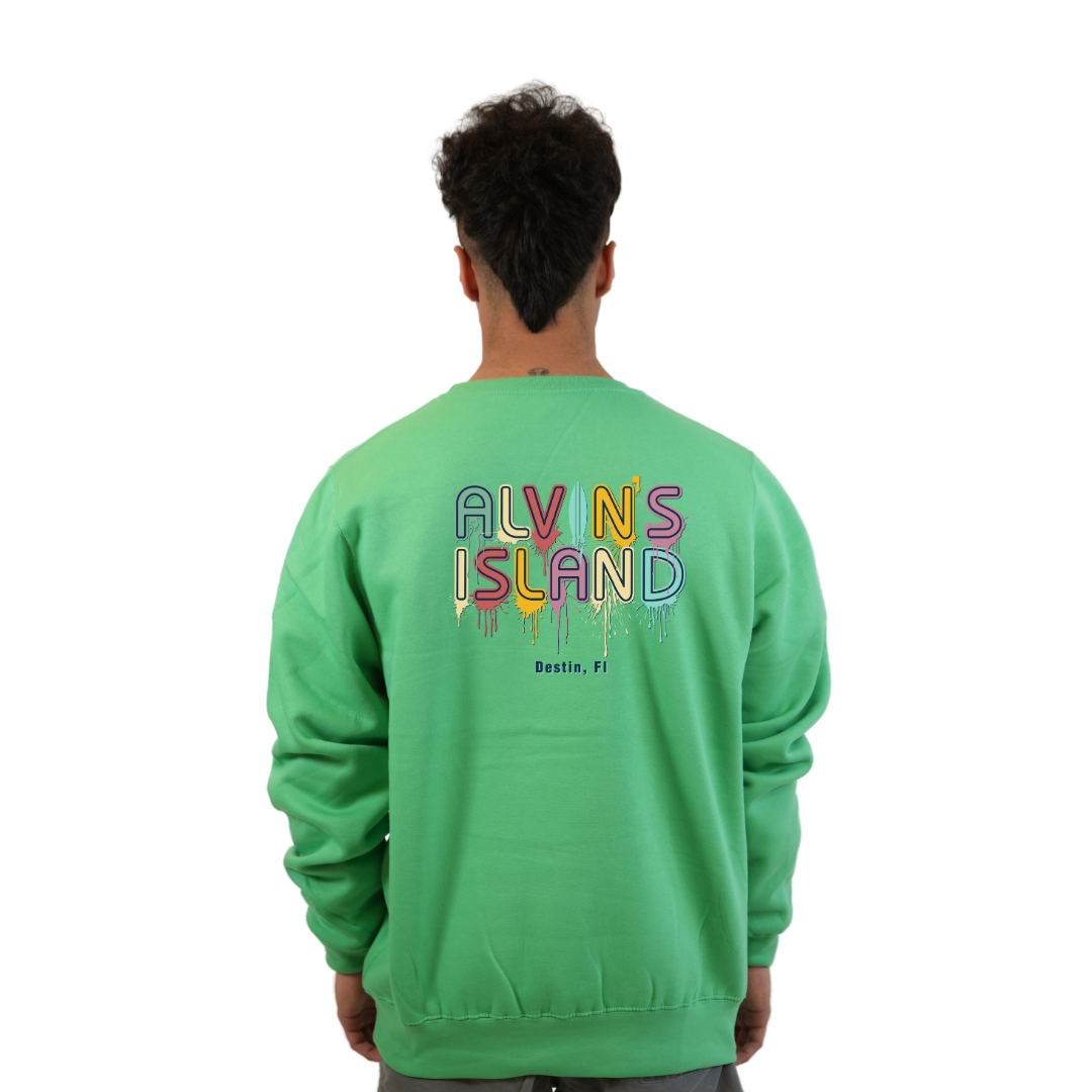 Destin Florida Fleece Crewneck Sweatshirt Men with a Alvin's Island Drip Panting Design Style 067 SWEATSHIRT alvinsisland.com