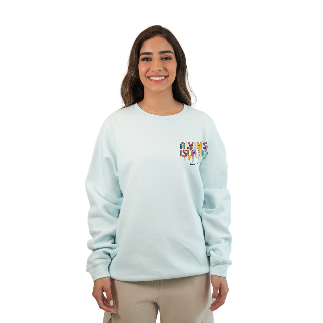 Destin Florida Fleece Crewneck Sweatshirt Women with a Alvin's island Drip Painting Design Style 067