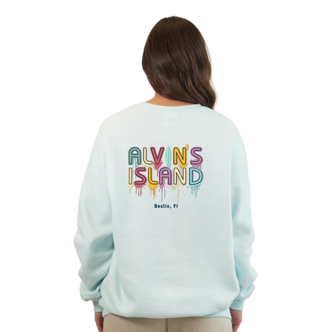 Destin Florida Fleece Crewneck Sweatshirt Women with a Alvin's island Drip Painting Design Style 067