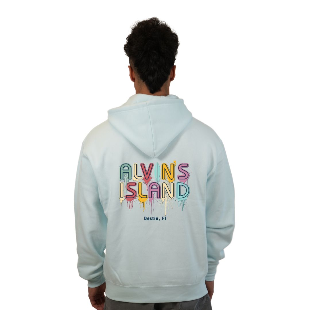 Destin Florida Pullover Hoodie Men with a Alvin's island Drip Painting Design Style 252