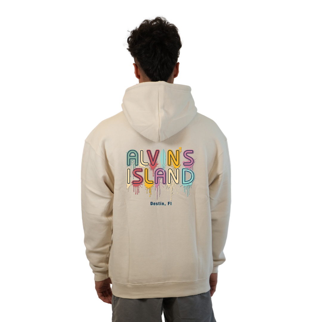Destin Florida Pullover Hoodie Men with a Alvin's island Drip Painting Design Style 252