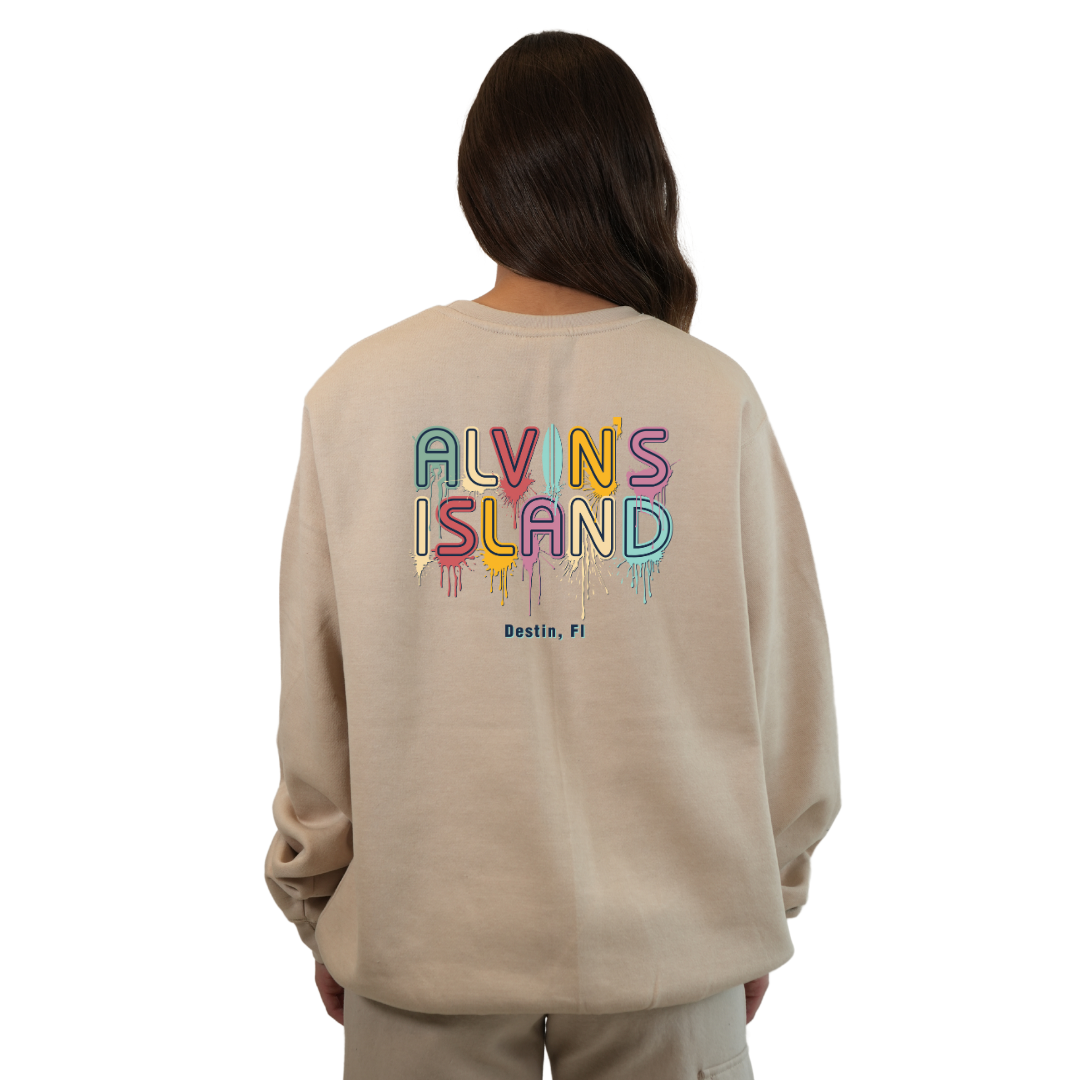 Destin Florida Fleece Crewneck Sweatshirt Women with a Alvin's island Drip Painting Design Style 067