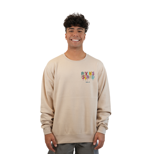 Destin Florida Fleece Crewneck Sweatshirt Men with a Alvin's island Drip Painting Design Style 067 SWEATSHIRT alvinsisland.com Oyster S
