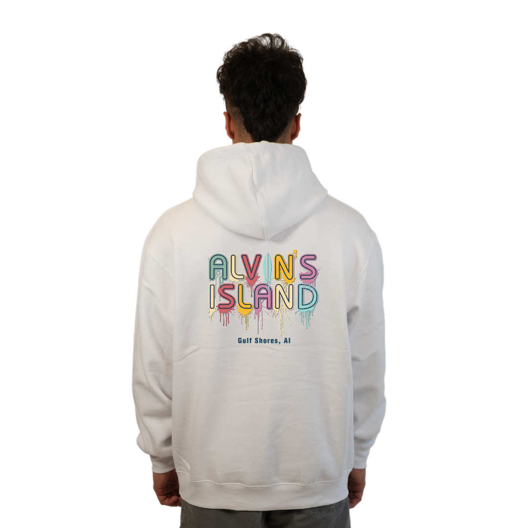 Gulf Shores Pullover Hoodie Men with a Alvin's island Drip Painting Design Style 252