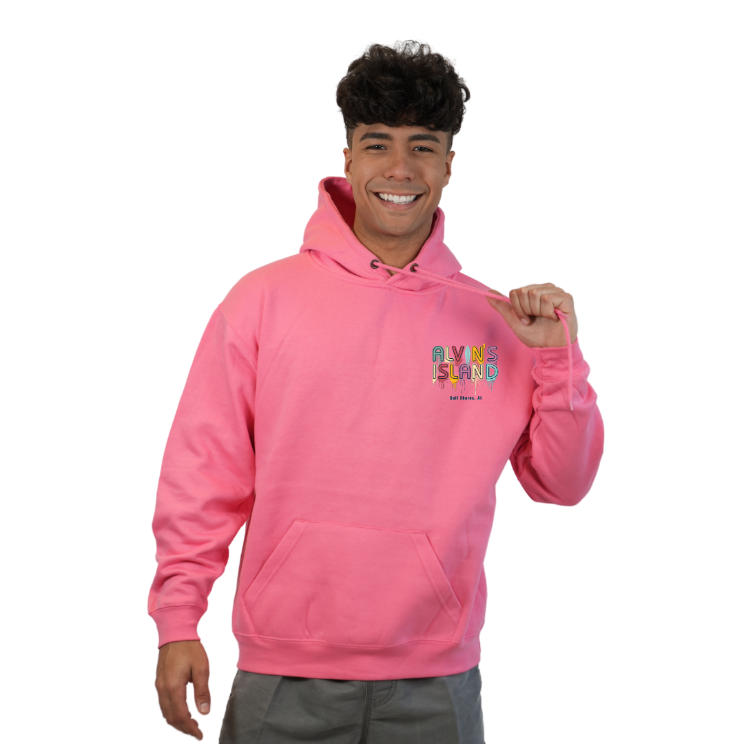 Gulf Shores Pullover Hoodie Men with a Alvin's island Drip Painting Design Style 252