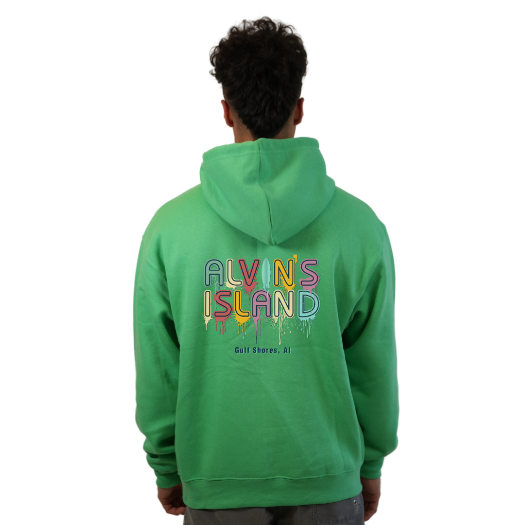 Gulf Shores Pullover Hoodie Men with a Alvin's island Drip Painting Design Style 252