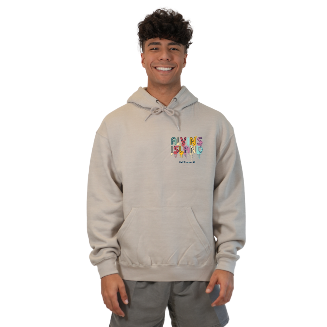 Gulf Shores Pullover Hoodie Men with a Alvin's island Drip Painting Design Style 252