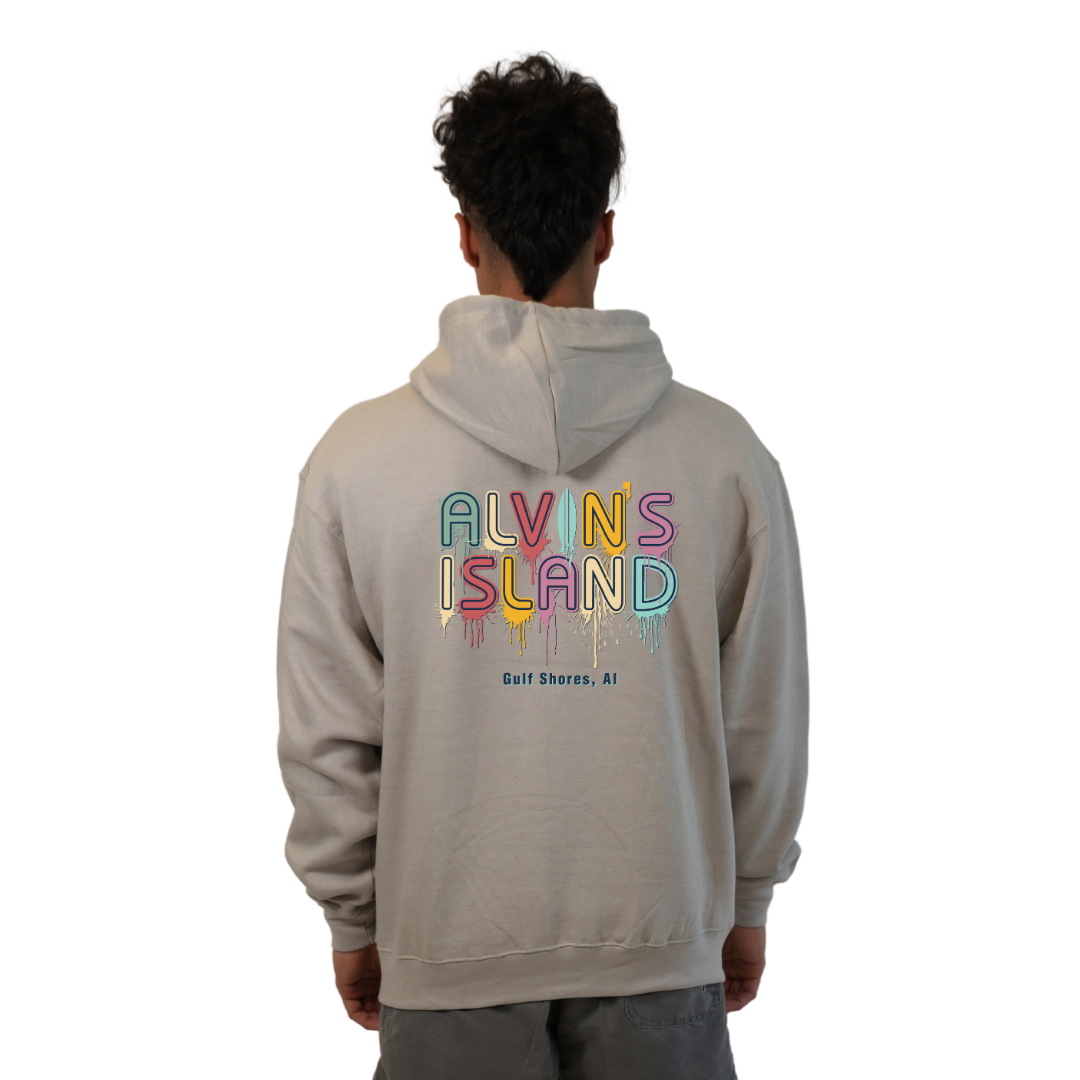 Gulf Shores Pullover Hoodie Men with a Alvin's island Drip Painting Design Style 252