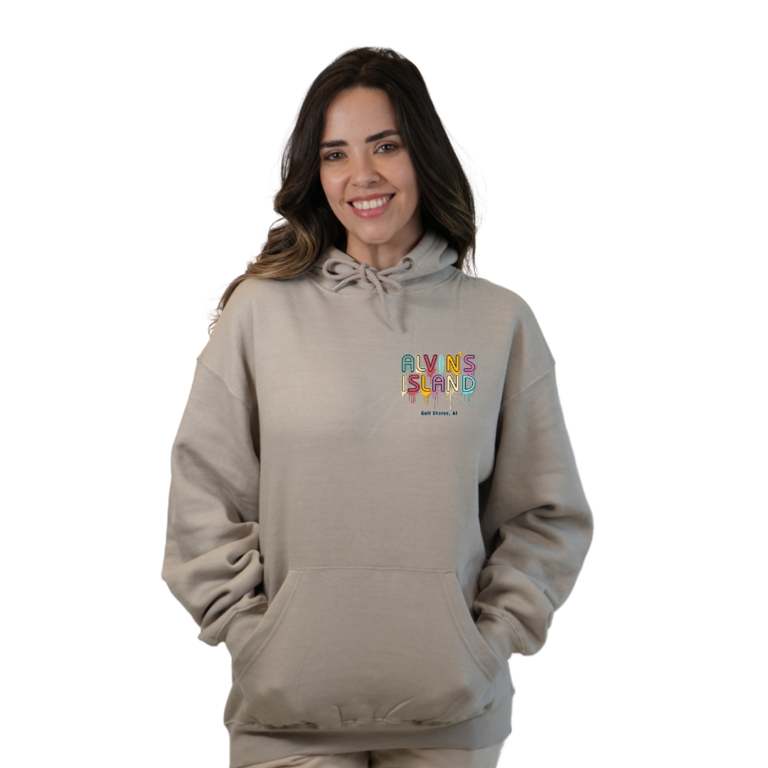 Gulf Shores Pullover Hoodie Women with a Alvin's island Drip Painting Design Style 252