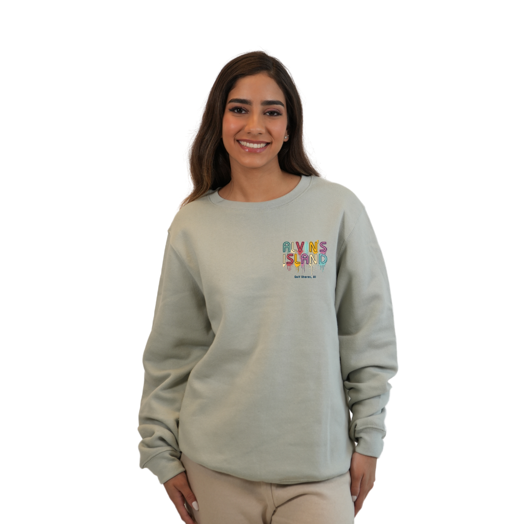Gulf Shores Fleece Crewneck Sweatshirt Women with a Alvin's island Drip Painting Design Style 067