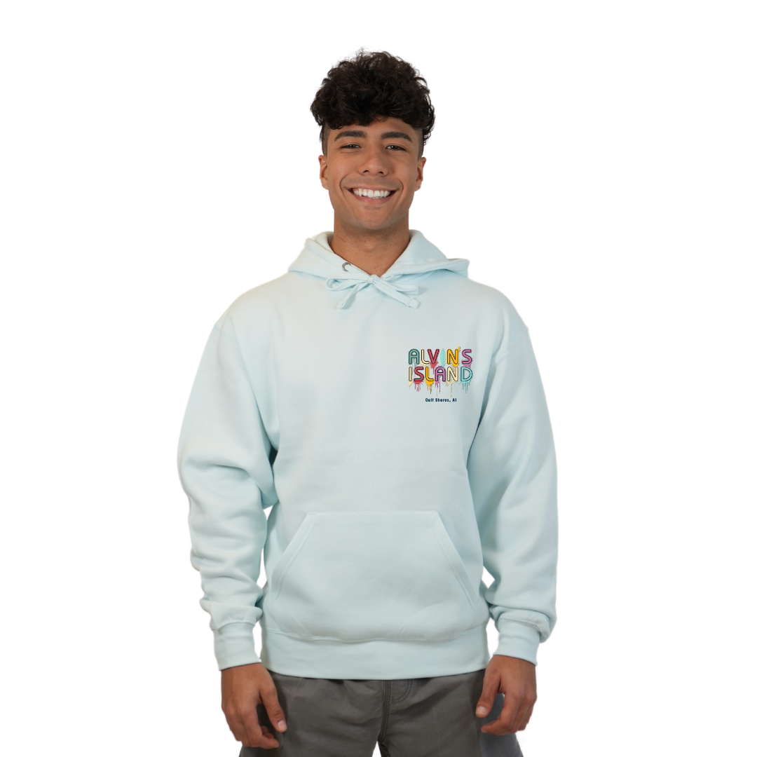 Gulf Shores Pullover Hoodie Men with a Alvin's island Drip Painting Design Style 252