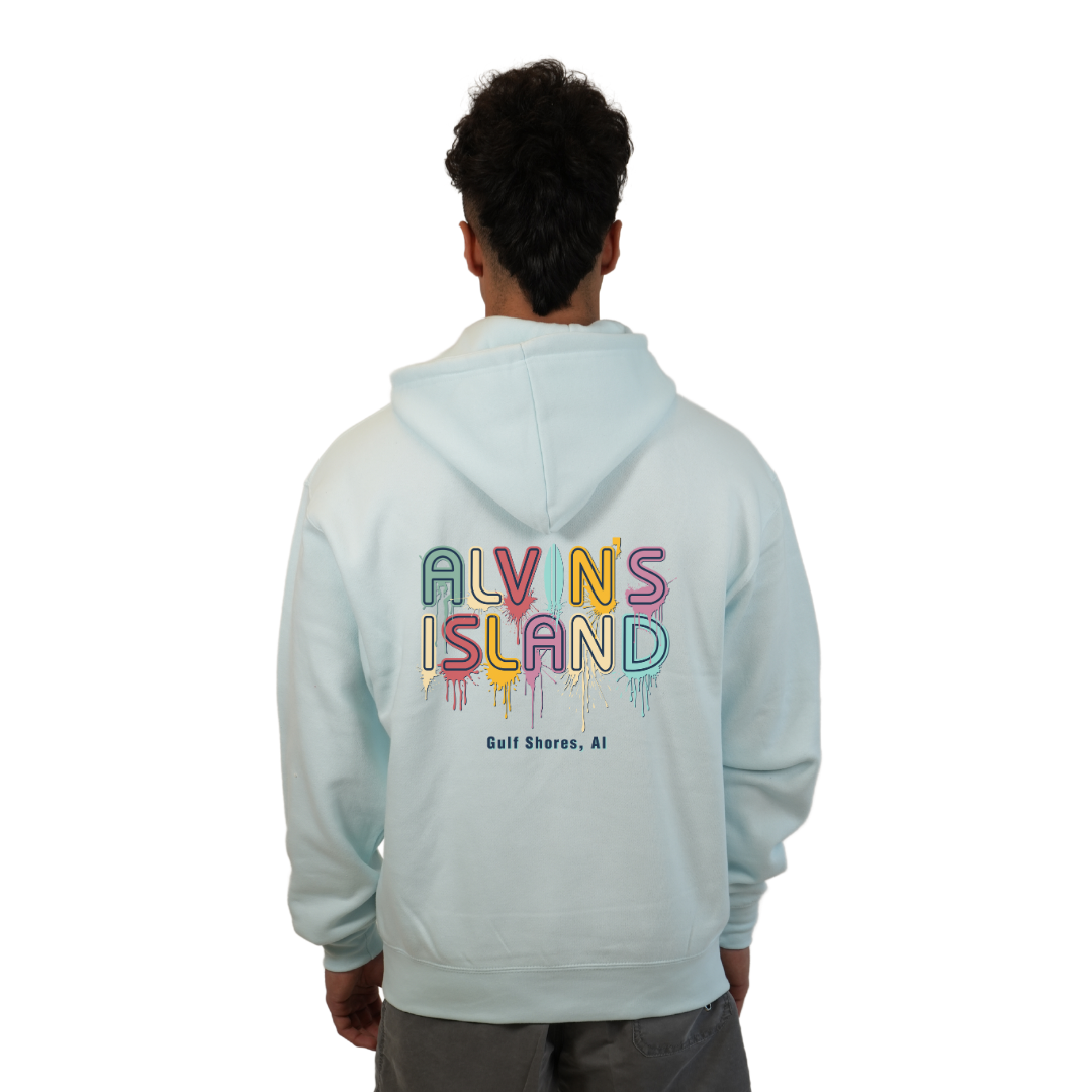 Gulf Shores Pullover Hoodie Men with a Alvin's island Drip Painting Design Style 252