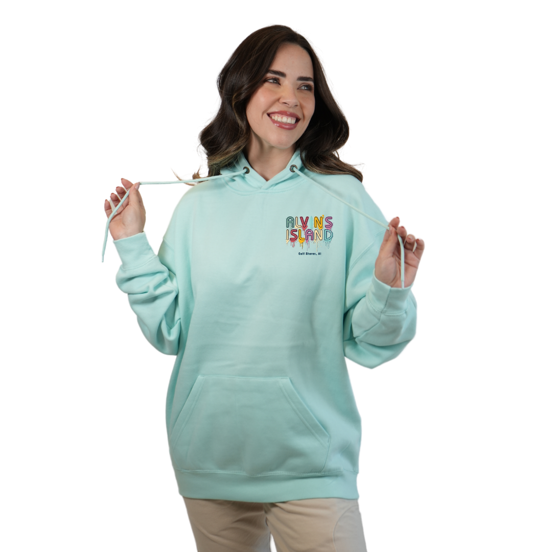Gulf Shores Pullover Hoodie Women with a Alvin's island Drip Painting Design Style 252
