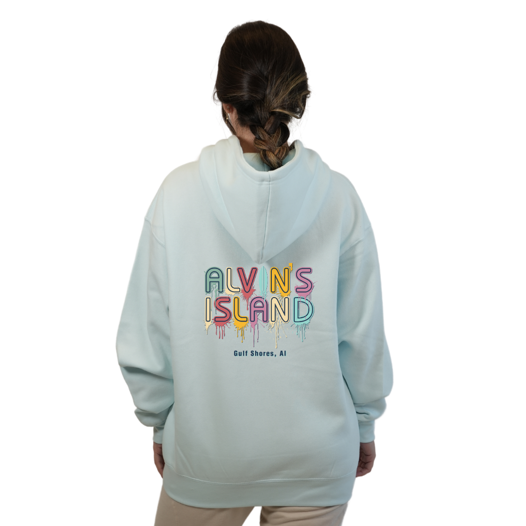 Gulf Shores Pullover Hoodie Women with a Alvin's island Drip Painting Design Style 252