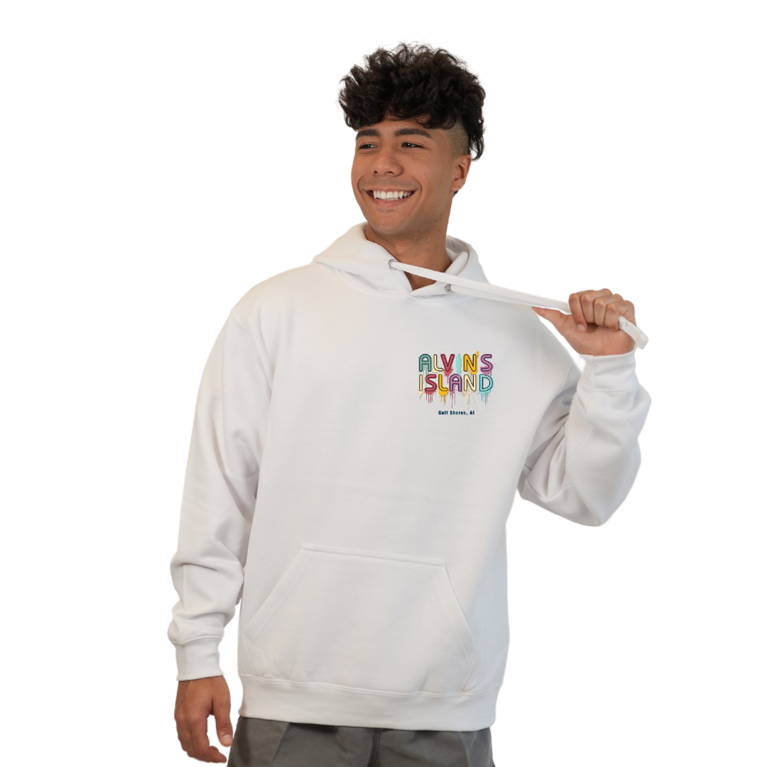 Gulf Shores Pullover Hoodie Men with a Alvin's island Drip Painting Design Style 252