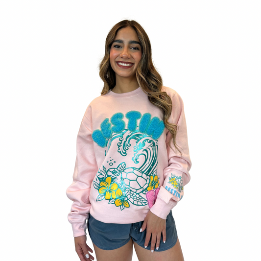 Destin Fl, Crewneck Women with texture patch on the front and the sleeve Style 067 SWEATSHIRT alvinsisland.com