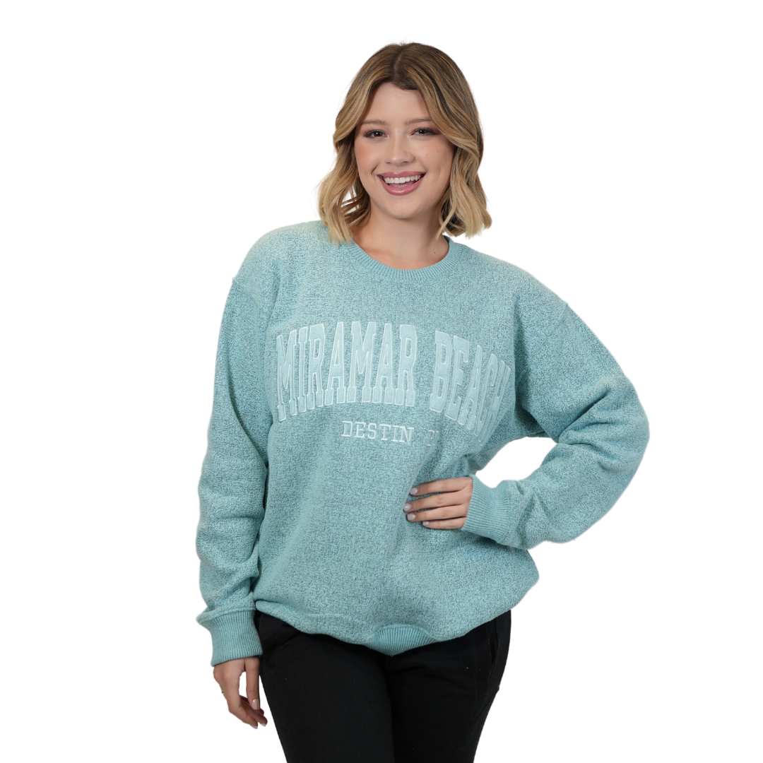 Miramar Beach Fl. Nantucket Crewneck W/ City Name Applique Style Ap267 Sweater alvinsisland.com Aqua XL