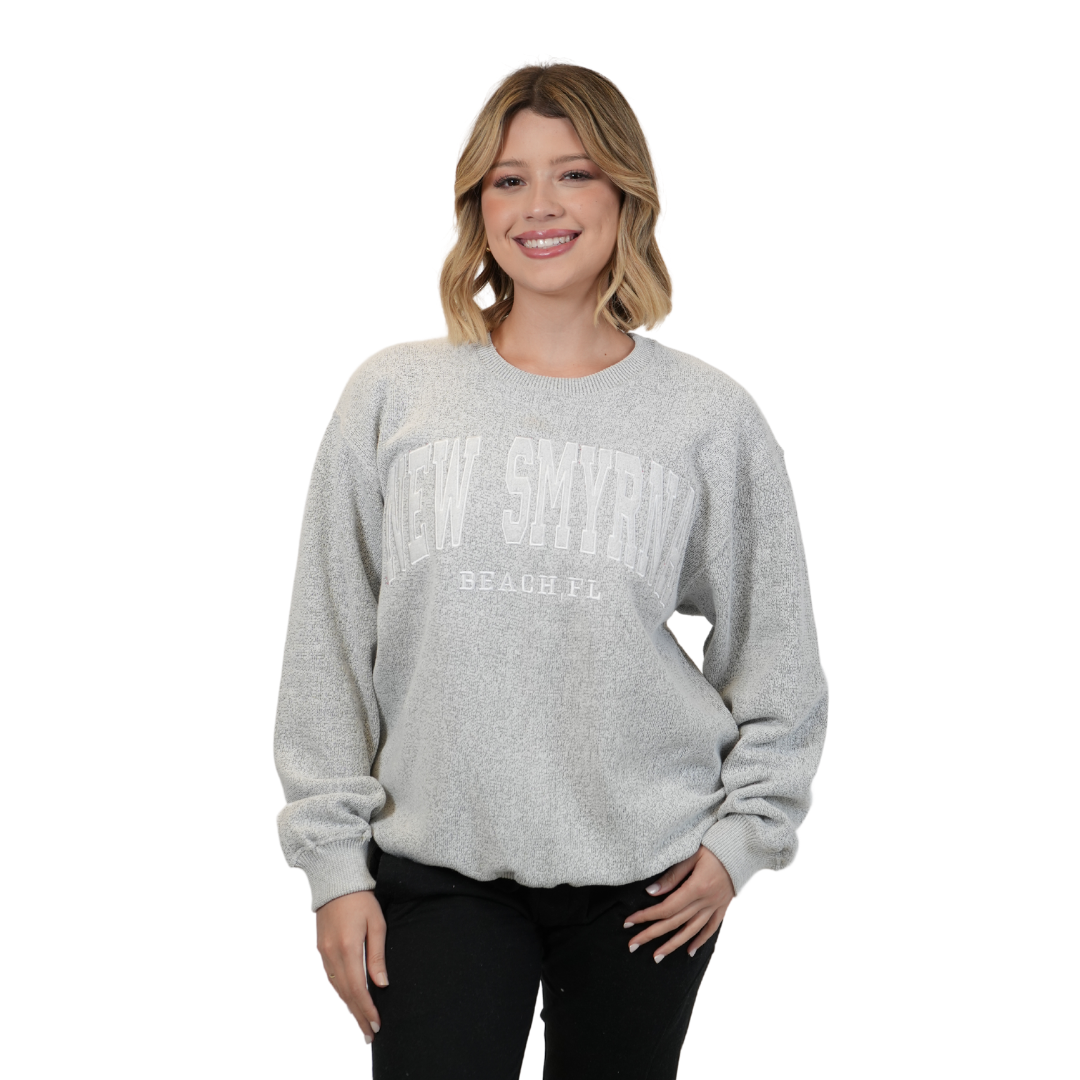 New Smyrna Beach Fl. Nantucket Crewneck W/ City Name Applique Style Ap267 Sweater alvinsisland.com salt&pepper S
