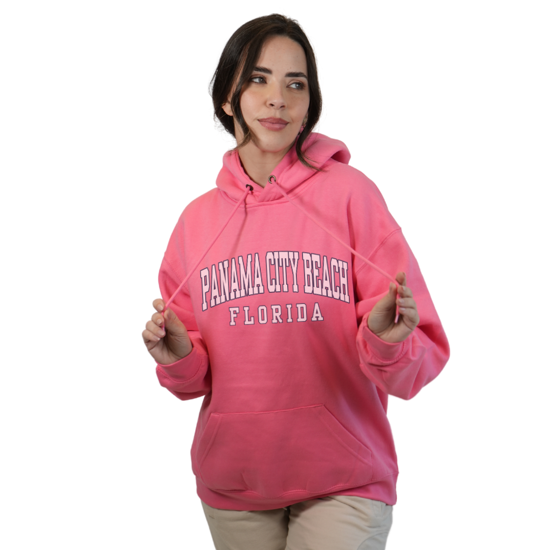 Panama City Beach Pullover Hoodie Women with Big Front Letters Design Style 252 HOODIES alvinsisland.com SMALL FLAMINGO PINK